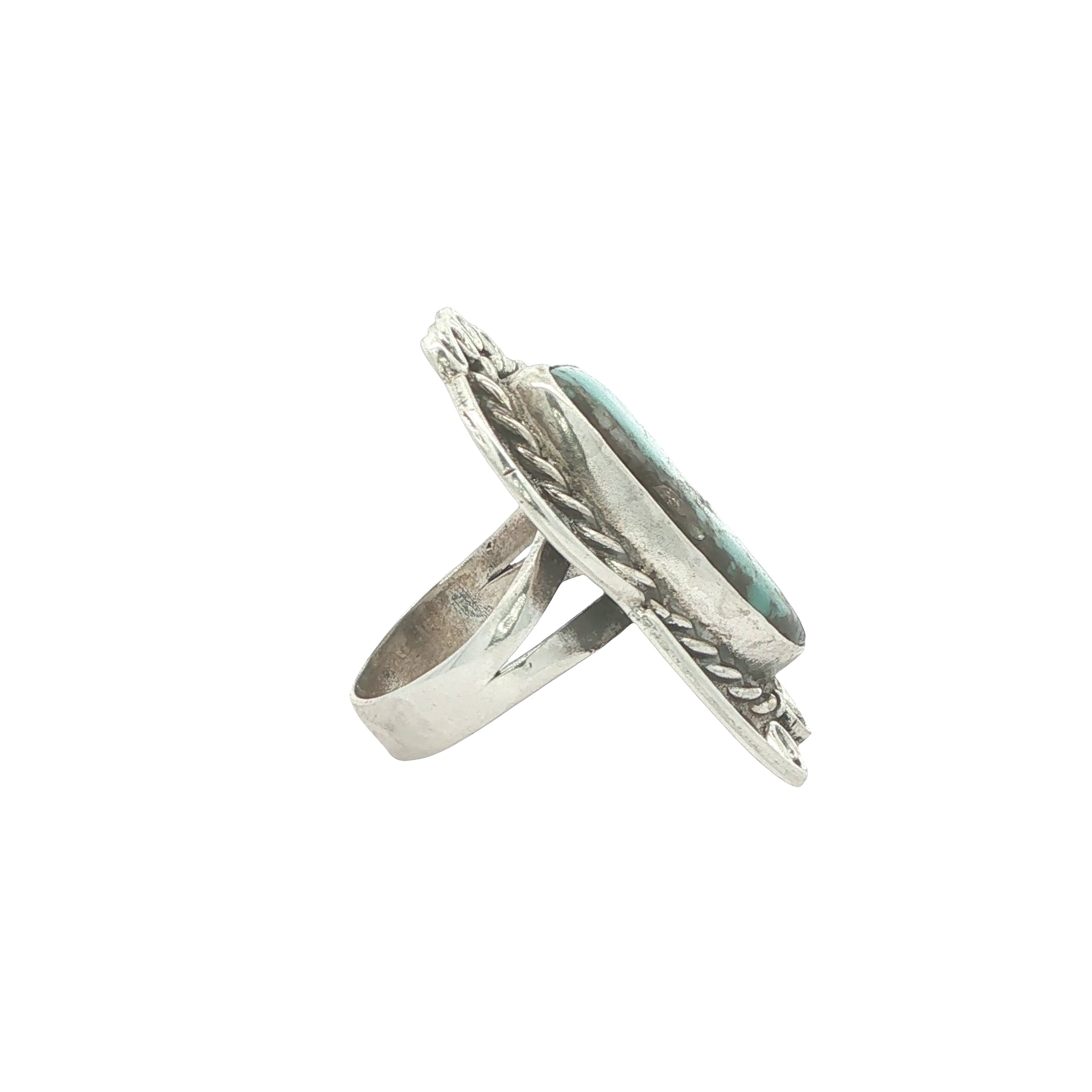 Vintage Silver Natural Turquoise Freeform Statement Ring Size 6 – 33mm