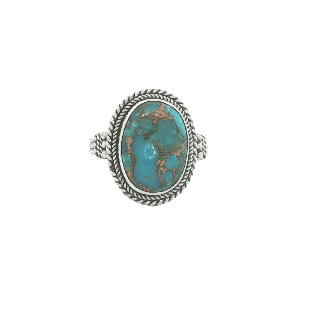 Vintage Estate Sterling Silver Natural Turquoise Oval Matrix Ring Size 7.75
