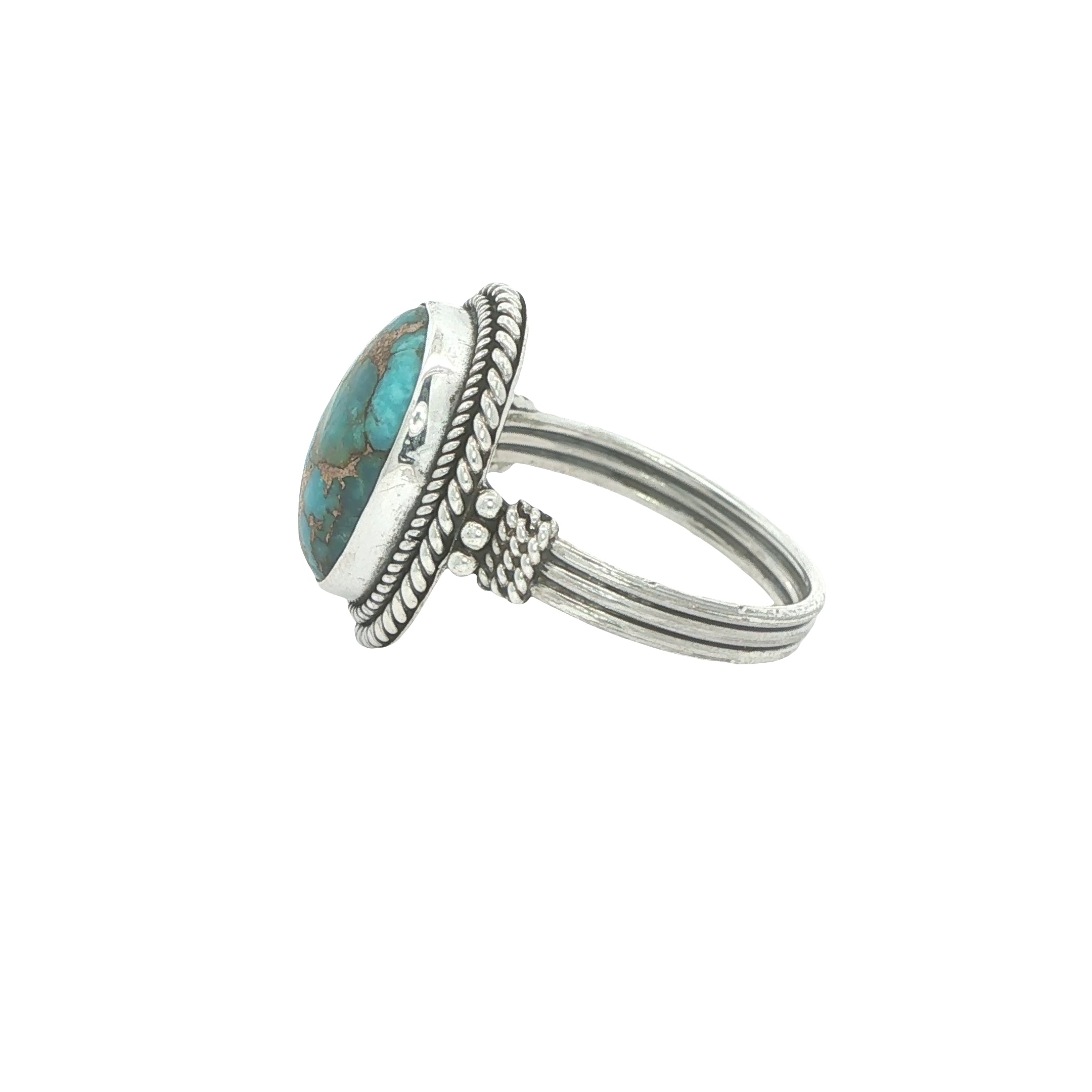 Vintage Estate Sterling Silver Natural Turquoise Oval Matrix Ring Size 7.75