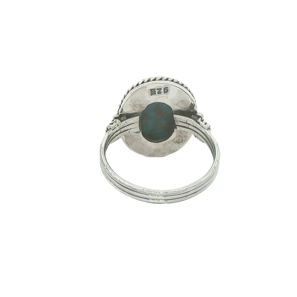 Vintage Estate Sterling Silver Natural Turquoise Oval Matrix Ring Size 7.75