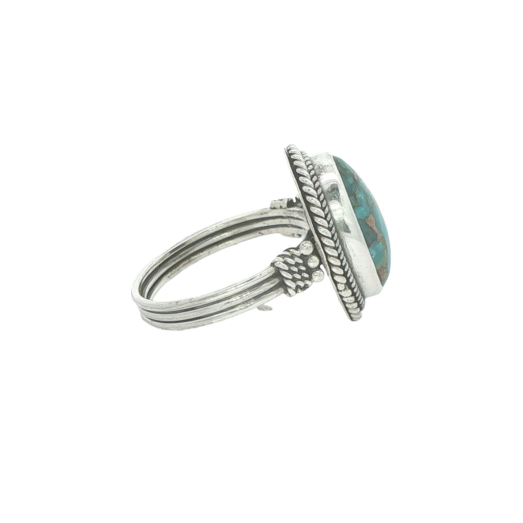 Vintage Estate Sterling Silver Natural Turquoise Oval Matrix Ring Size 7.75