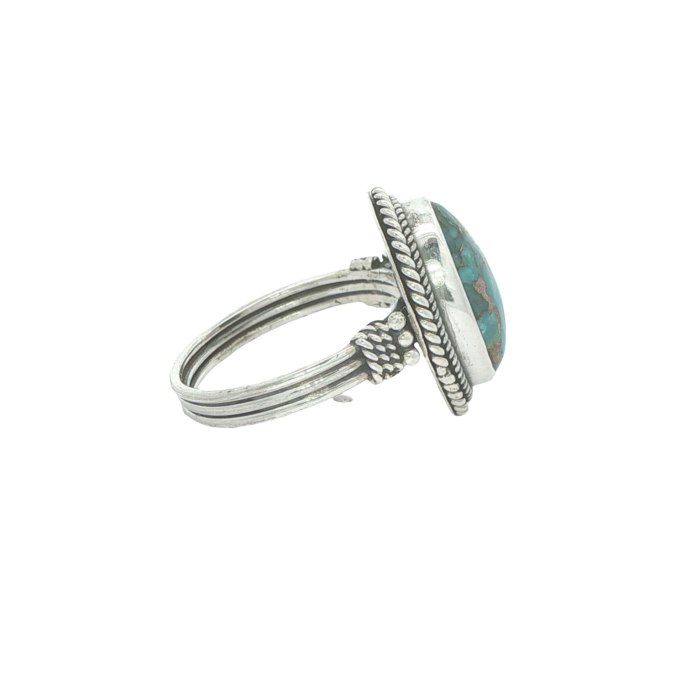 Vintage Estate Sterling Silver Natural Turquoise Oval Matrix Ring Size 7.75
