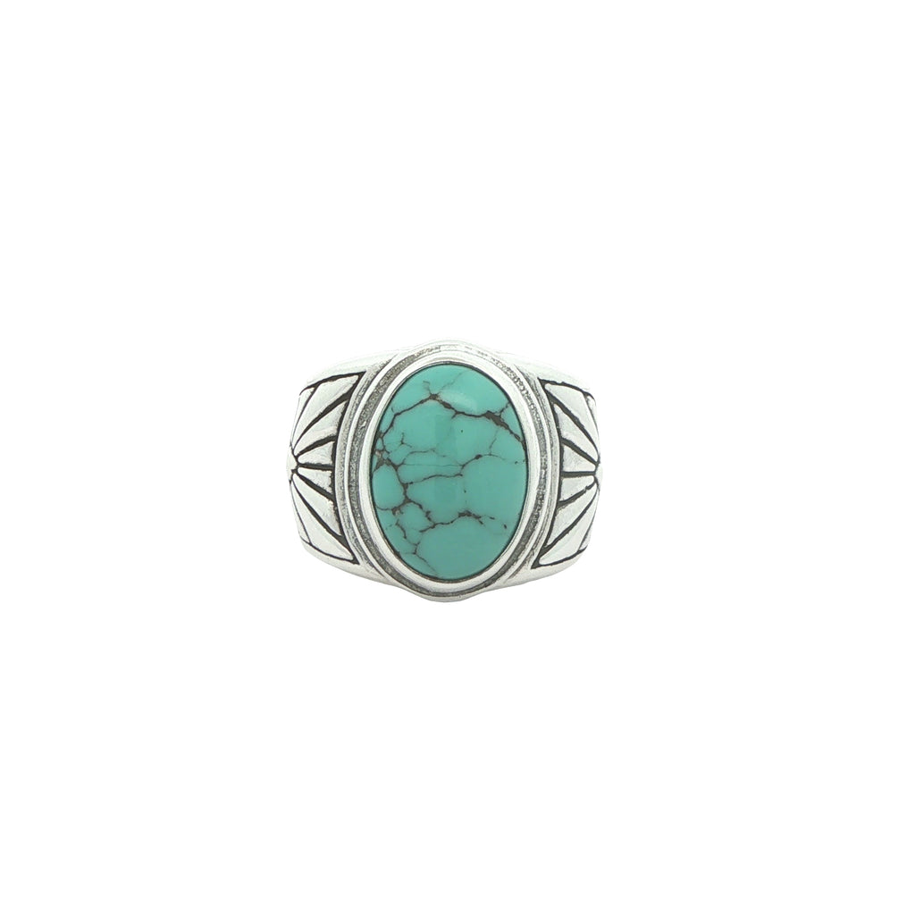 Vintage Estate 925 Sterling Silver Turquoise Oval Ring Size 6 – 15mm Stone