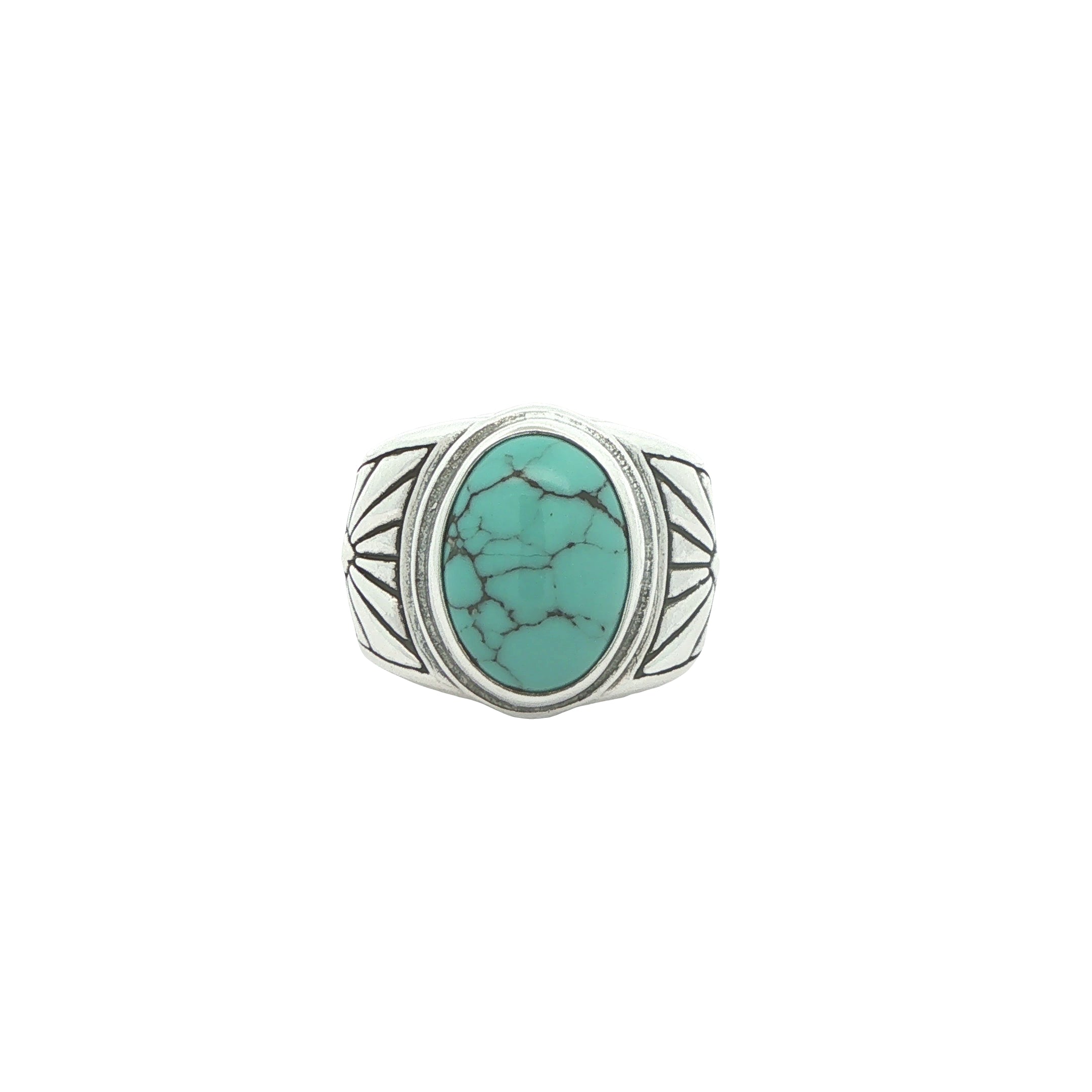 Vintage Estate 925 Sterling Silver Turquoise Oval Ring Size 6 – 15mm Stone