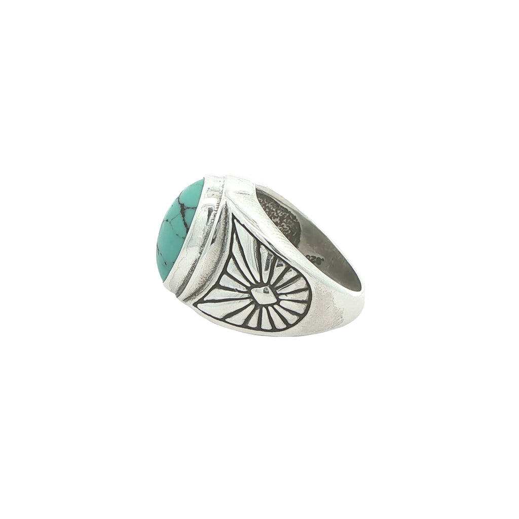 Vintage Estate 925 Sterling Silver Turquoise Oval Ring Size 6 – 15mm Stone