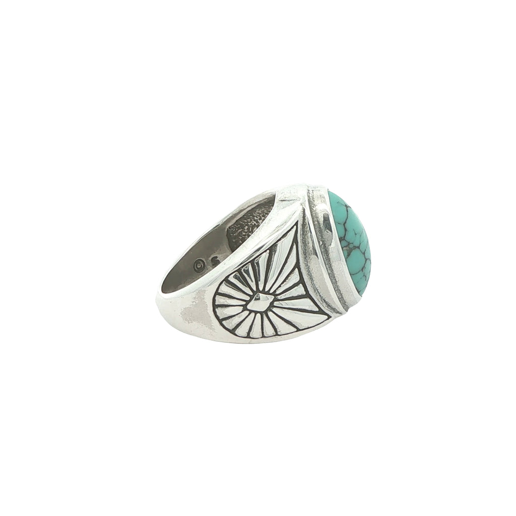 Vintage Estate 925 Sterling Silver Turquoise Oval Ring Size 6 – 15mm Stone