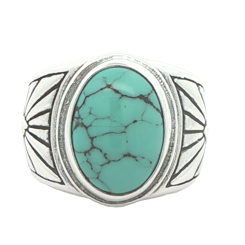 Vintage Estate 925 Sterling Silver Turquoise Oval Ring Size 6 – 15mm Stone