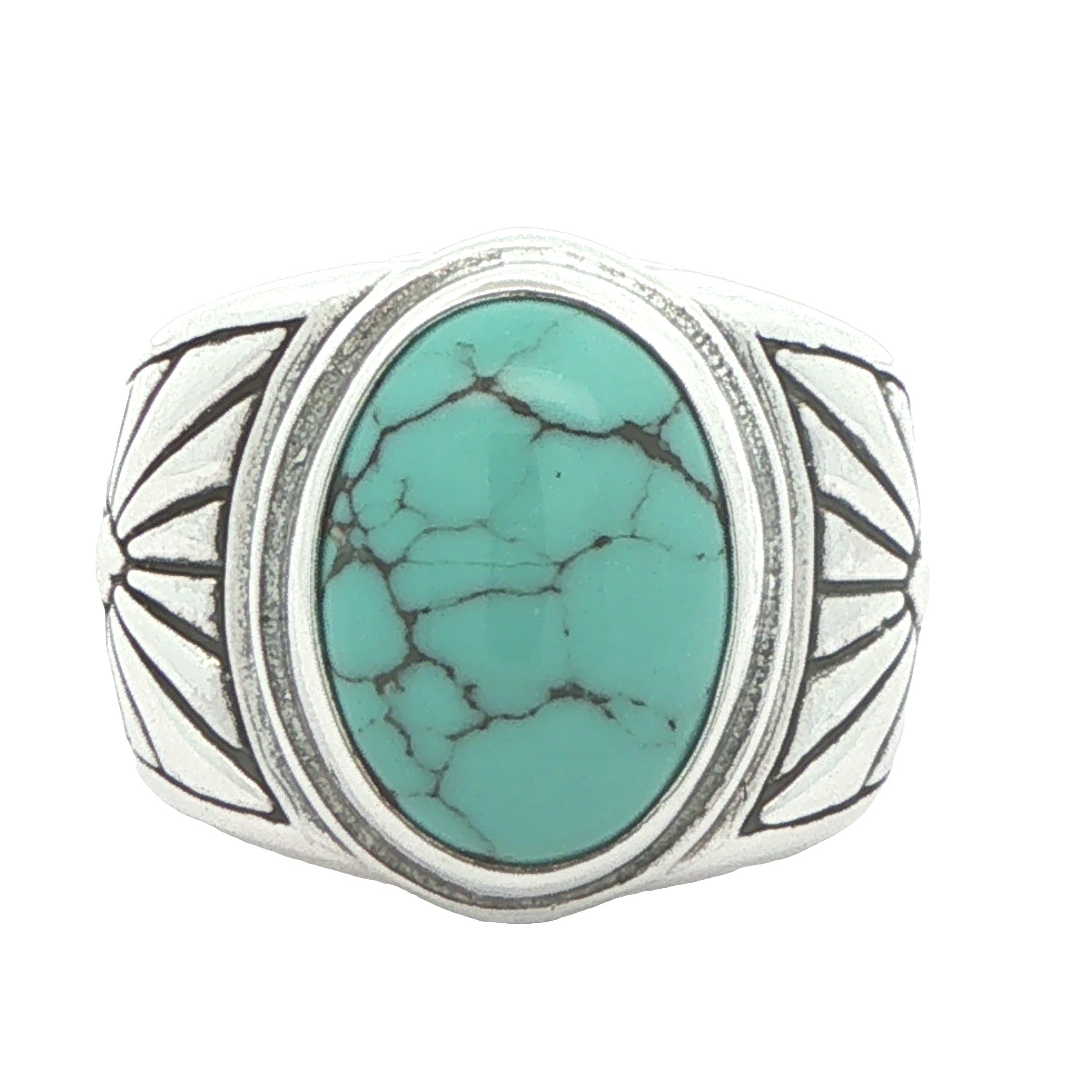Vintage Estate 925 Sterling Silver Turquoise Oval Ring Size 6 – 15mm Stone
