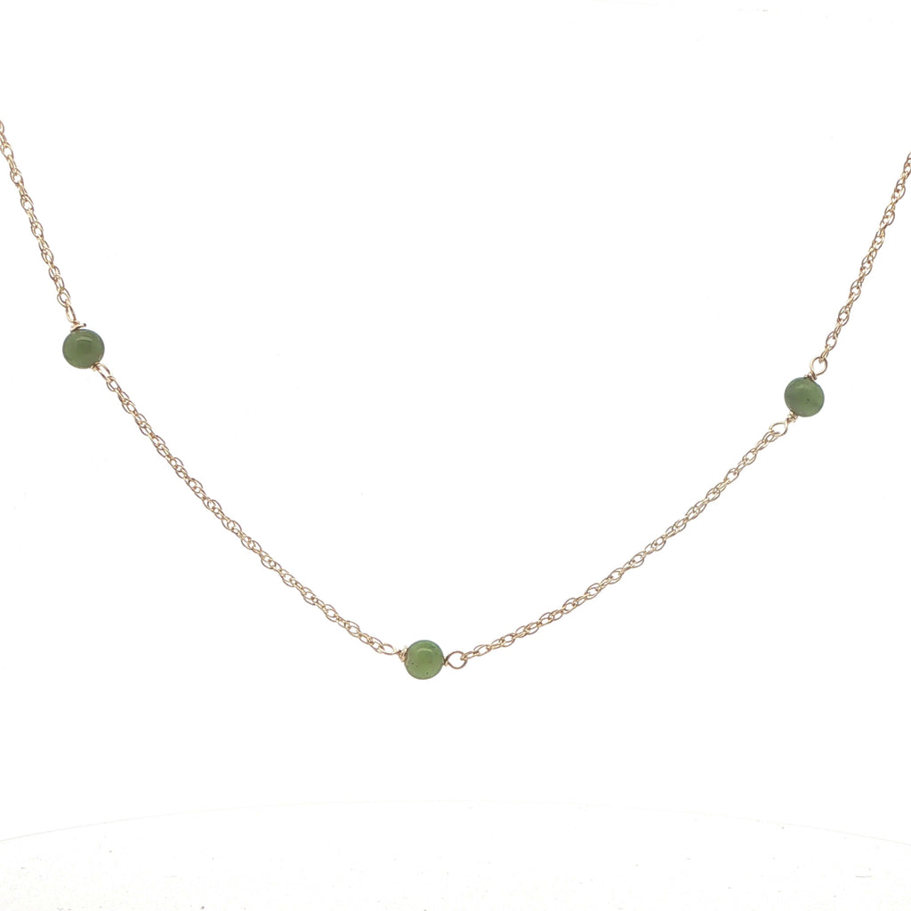 14K Yellow Gold Natural Jade Bead Station Necklace – 19 Inch