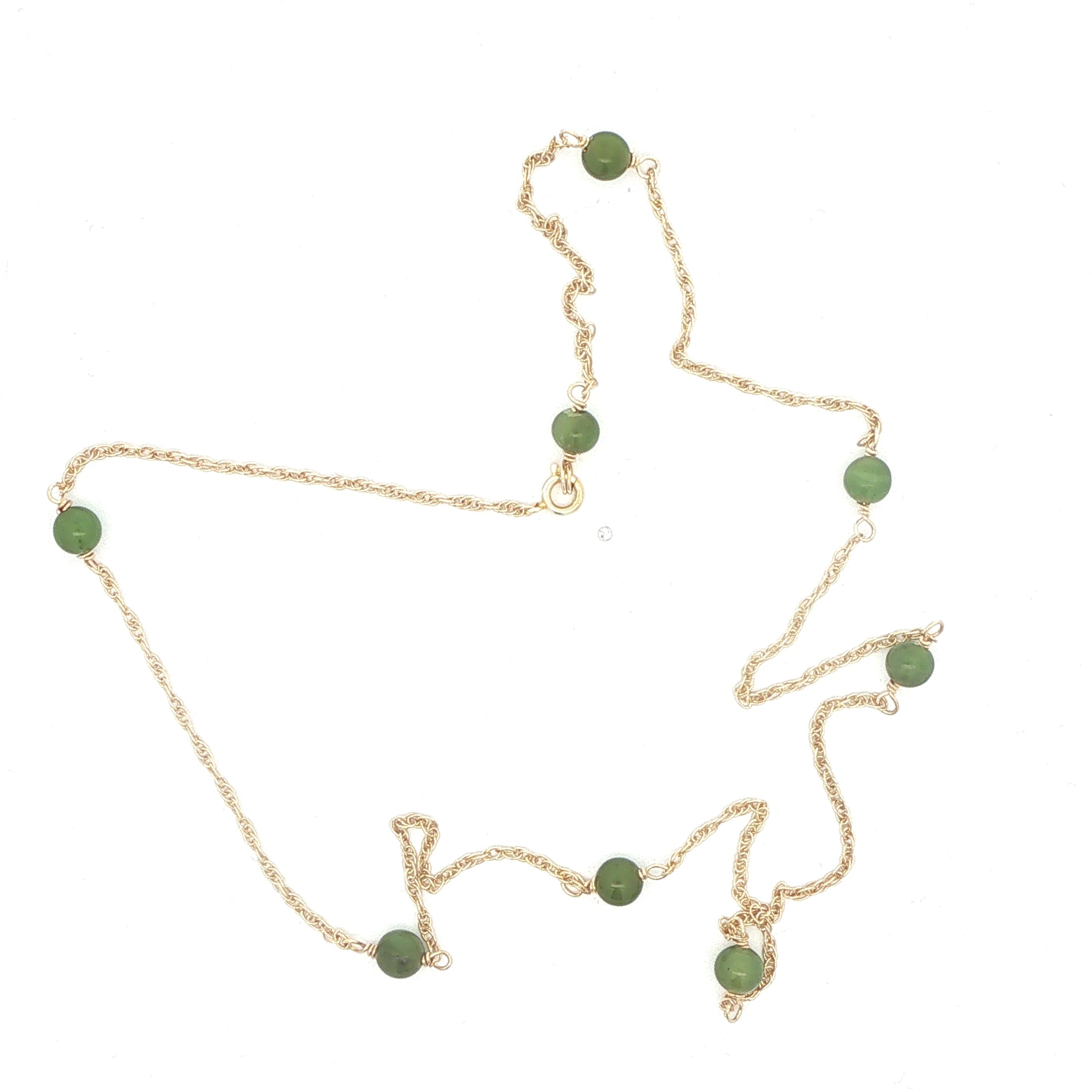 14K Yellow Gold Natural Jade Bead Station Necklace – 19 Inch