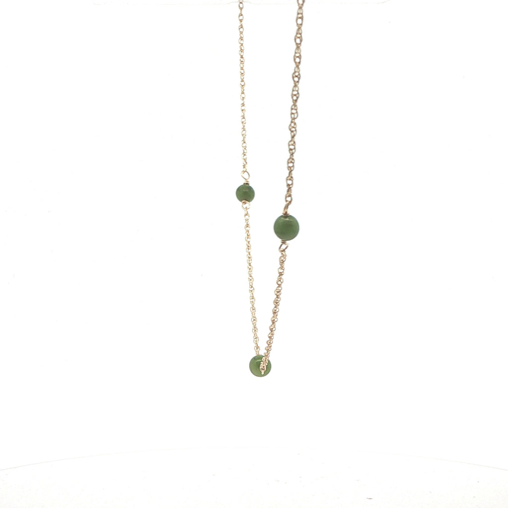 14K Yellow Gold Natural Jade Bead Station Necklace – 19 Inch