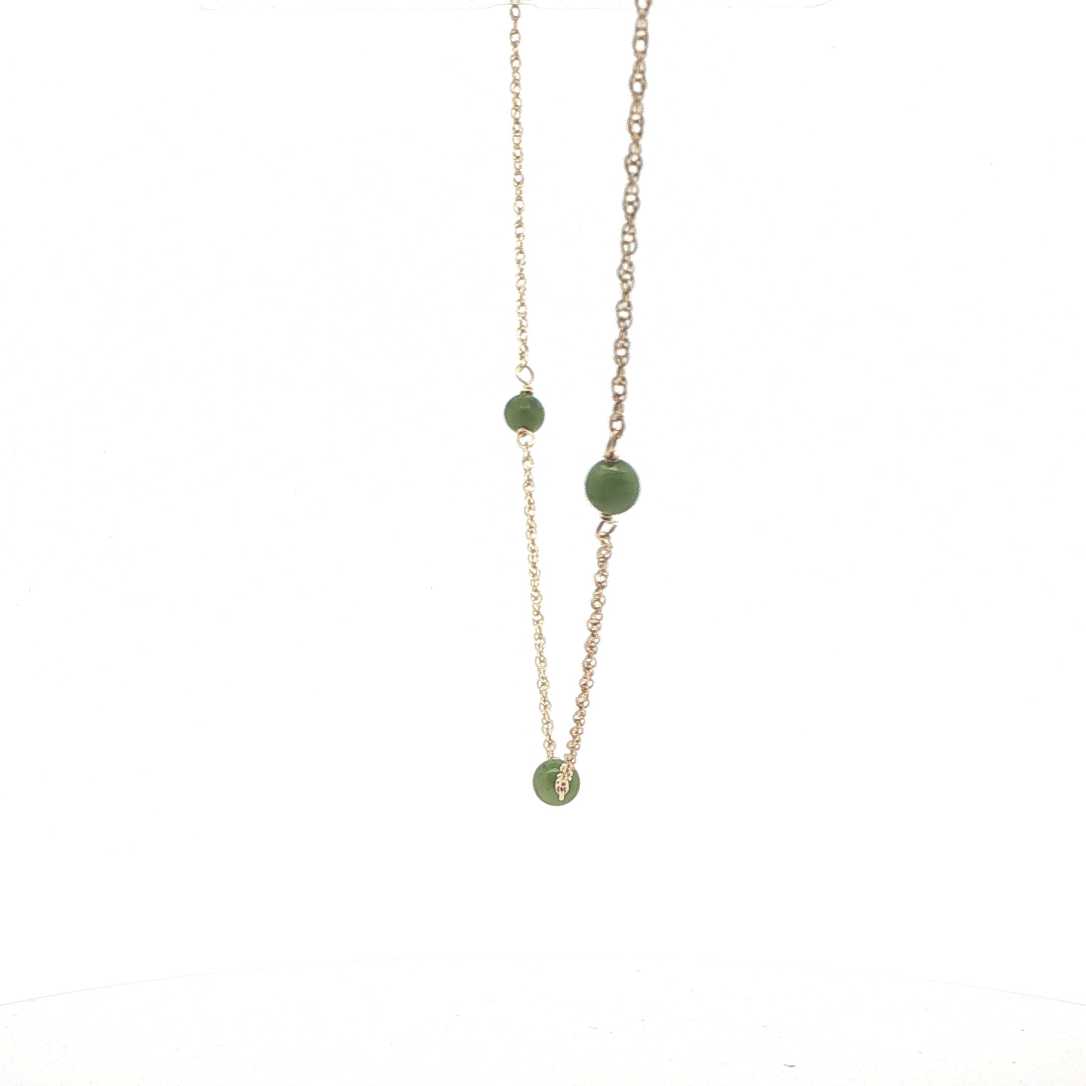 14K Yellow Gold Natural Jade Bead Station Necklace – 19 Inch