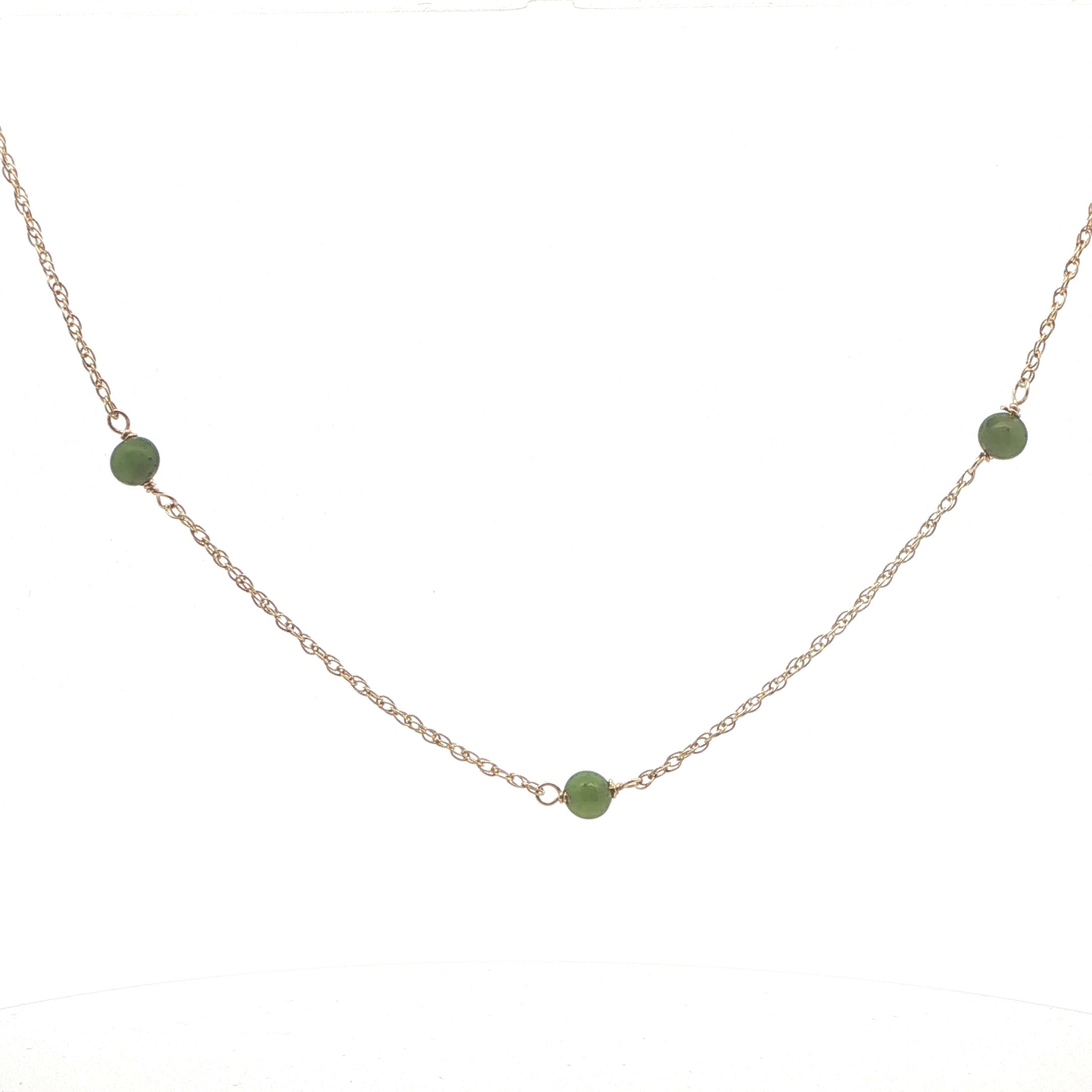 14K Yellow Gold Natural Jade Bead Station Necklace – 19 Inch