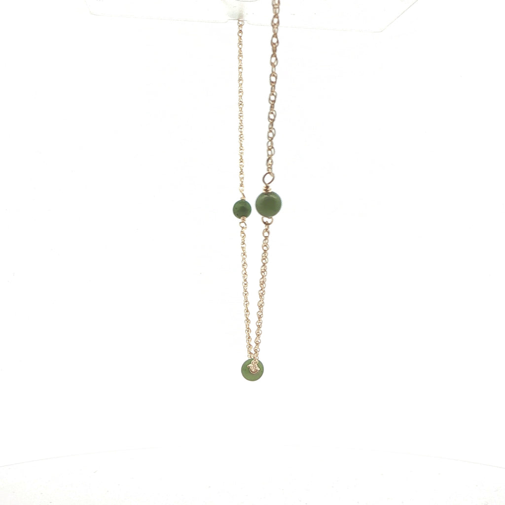 14K Yellow Gold Natural Jade Bead Station Necklace – 19 Inch