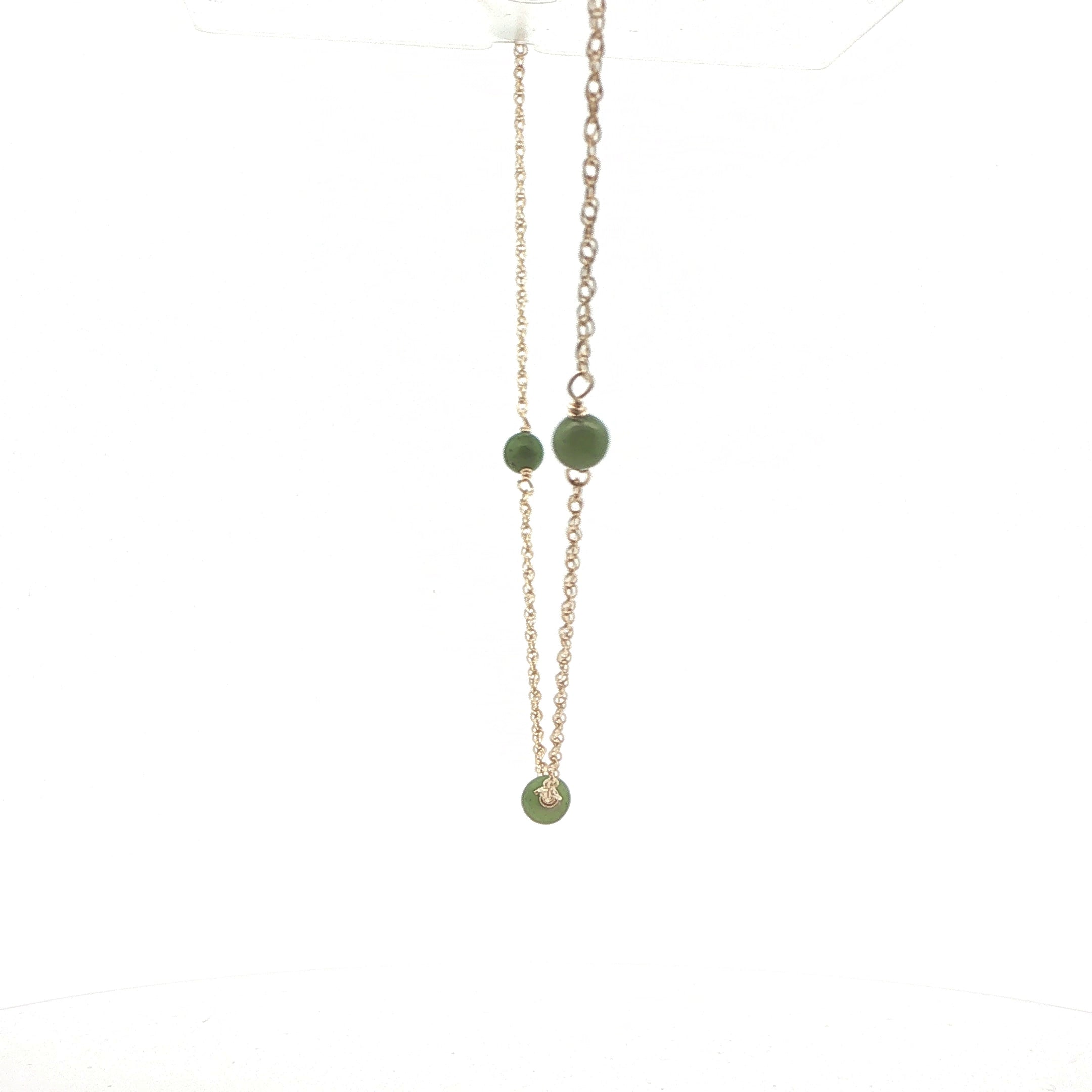 14K Yellow Gold Natural Jade Bead Station Necklace – 19 Inch