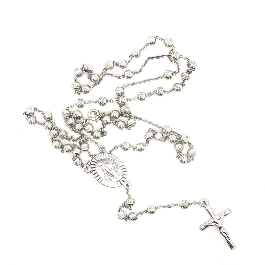 Italian 925 Sterling Silver Miraculous Medal Rosary with Figural Crucifix – 25 Inch Catholic Prayer Beads