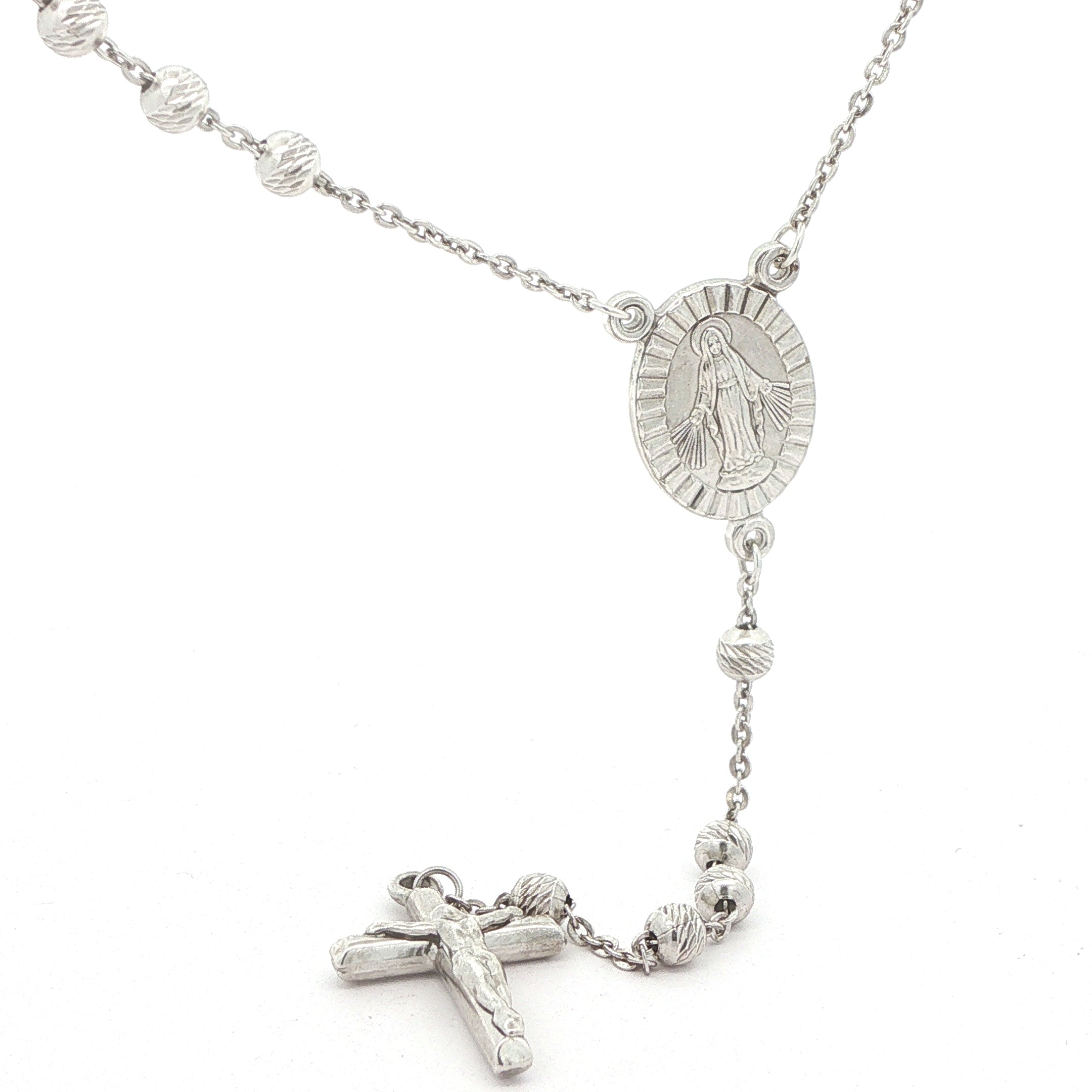Italian 925 Sterling Silver Miraculous Medal Rosary with Figural Crucifix – 25 Inch Catholic Prayer Beads