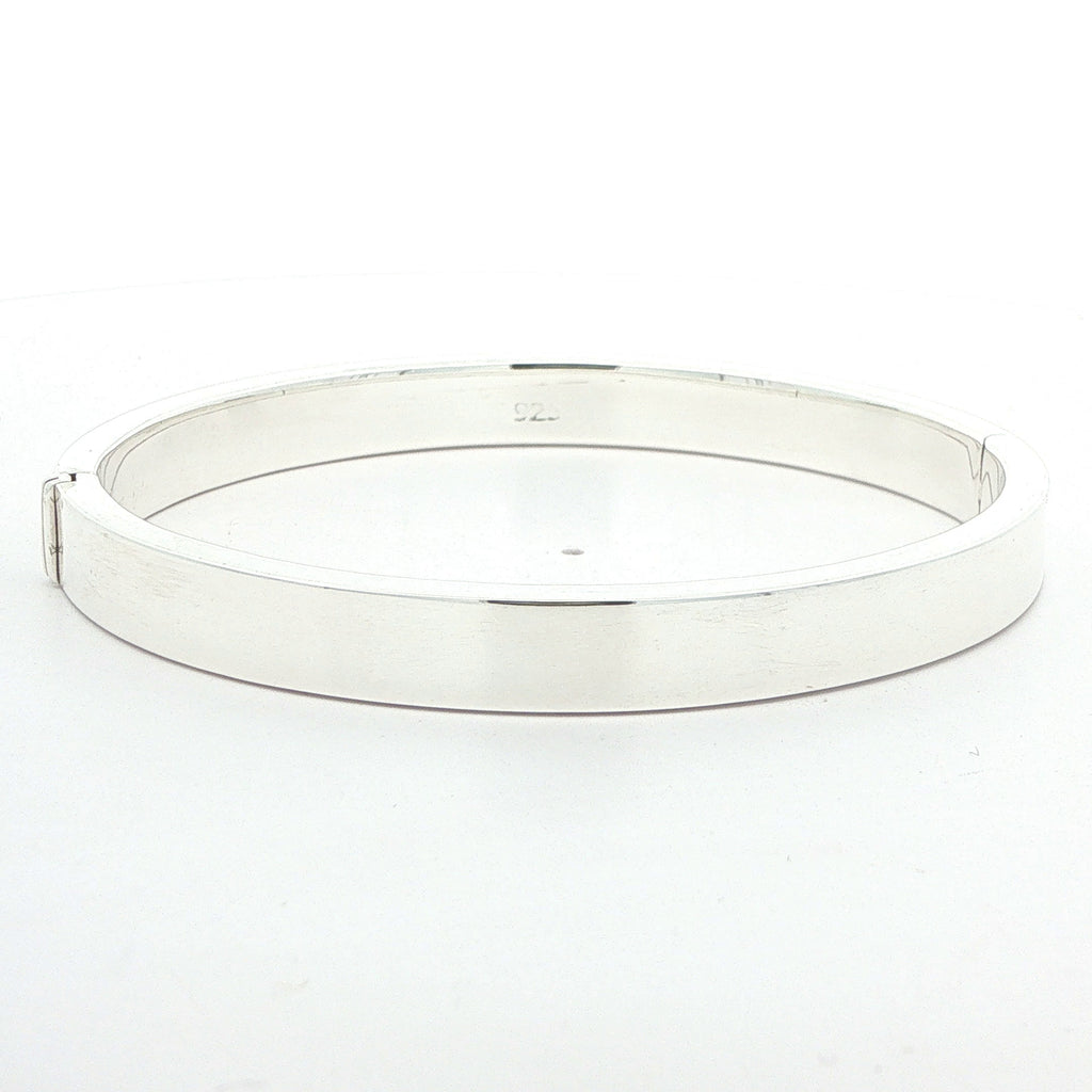 Estate 925 Sterling Silver Hinged Bangle Bracelet – 7mm Wide, 7" Wrist