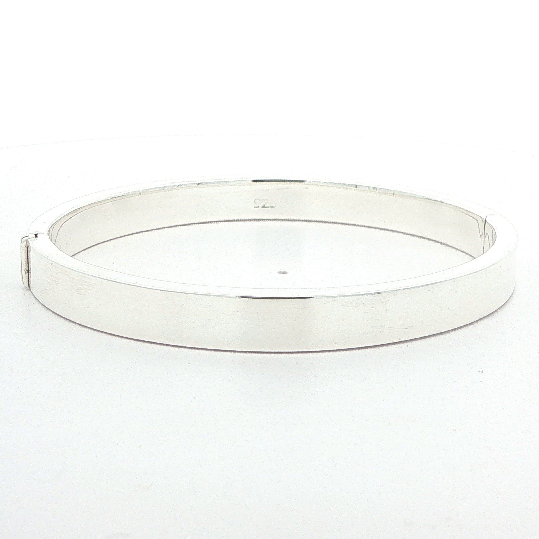 Estate 925 Sterling Silver Hinged Bangle Bracelet – 7mm Wide, 7" Wrist