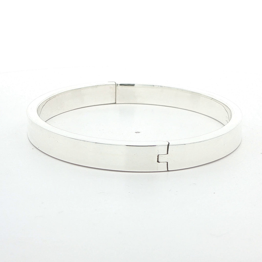 Estate 925 Sterling Silver Hinged Bangle Bracelet – 7mm Wide, 7" Wrist