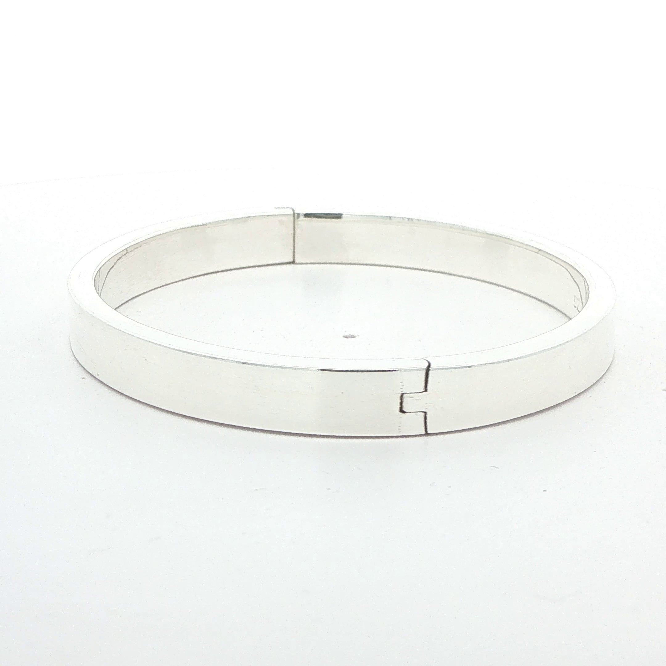 Estate 925 Sterling Silver Hinged Bangle Bracelet – 7mm Wide, 7" Wrist