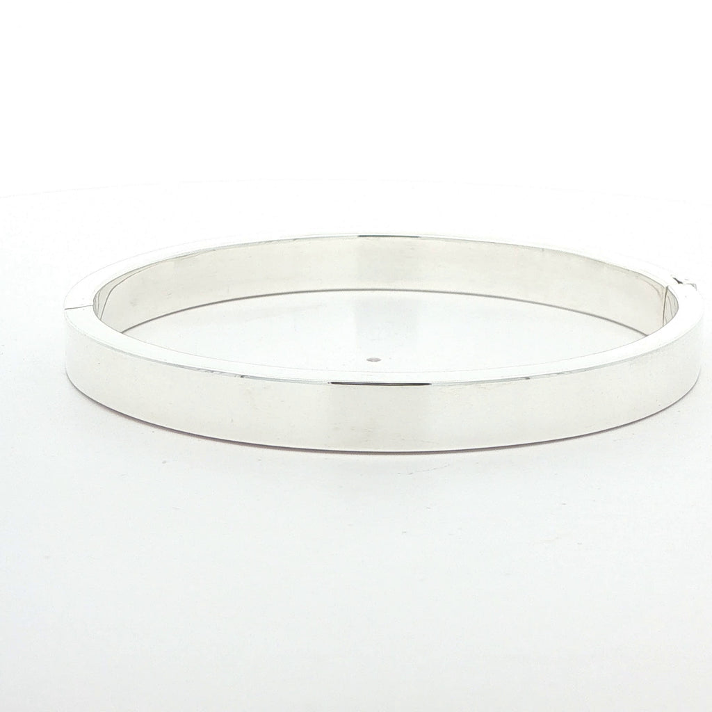 Estate 925 Sterling Silver Hinged Bangle Bracelet – 7mm Wide, 7" Wrist