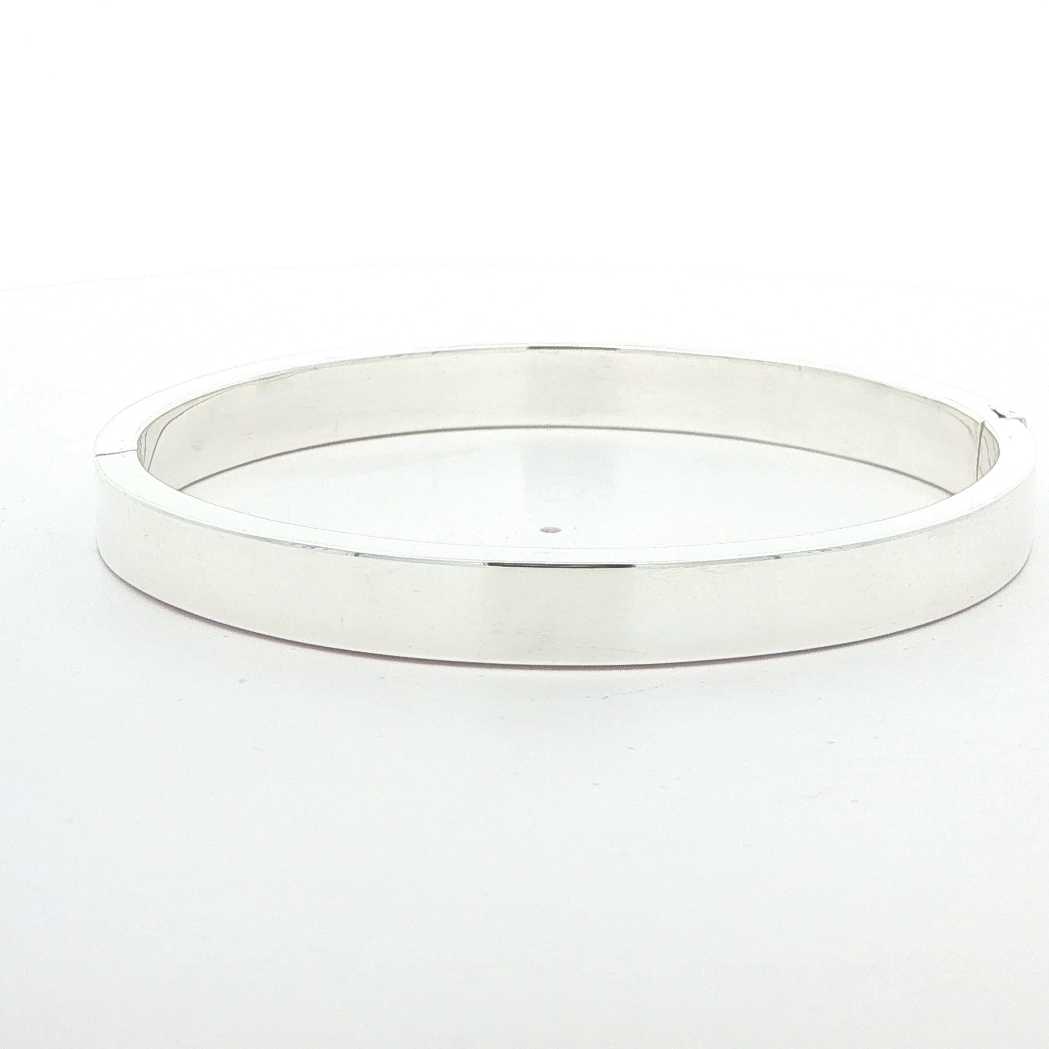 Estate 925 Sterling Silver Hinged Bangle Bracelet – 7mm Wide, 7" Wrist
