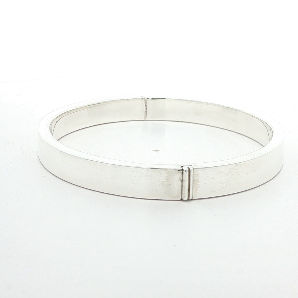 Estate 925 Sterling Silver Hinged Bangle Bracelet – 7mm Wide, 7" Wrist