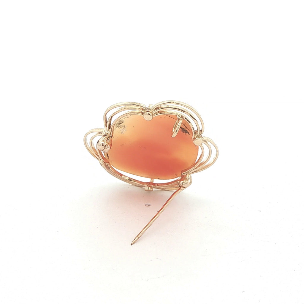 Vintage Circa 1960s Estate 14K Yellow Gold Shell Cameo Brooch Pendant – 37mm