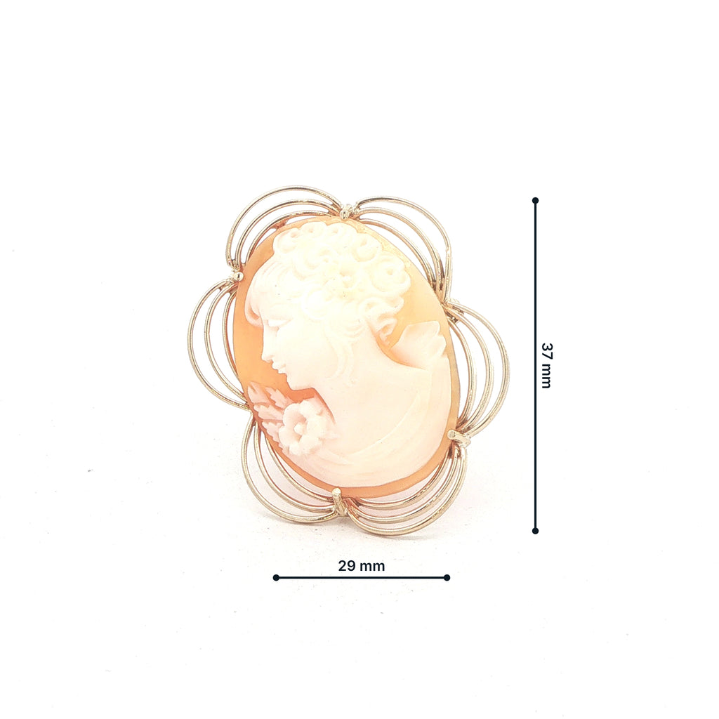 Vintage Circa 1960s Estate 14K Yellow Gold Shell Cameo Brooch Pendant – 37mm
