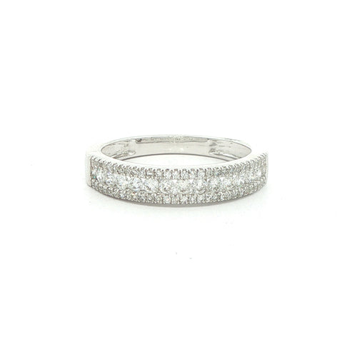 14K White Gold 0.50 CTW Three-Row Diamond Band – Size 7