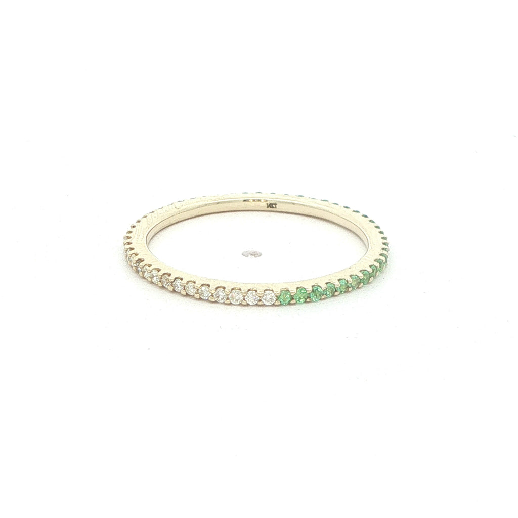 14K Yellow Gold Natural Emerald & Diamond Band – Size 6.50
