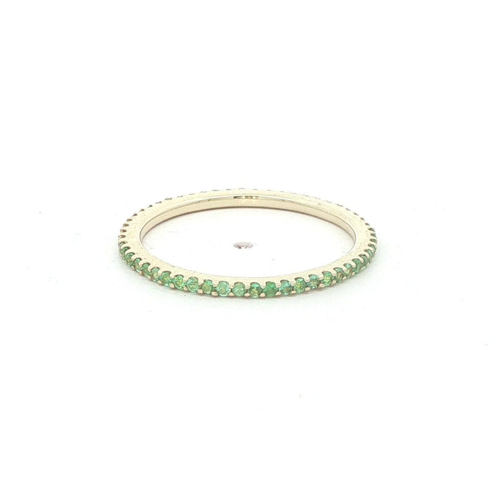 14K Yellow Gold Natural Emerald & Diamond Band – Size 6.50