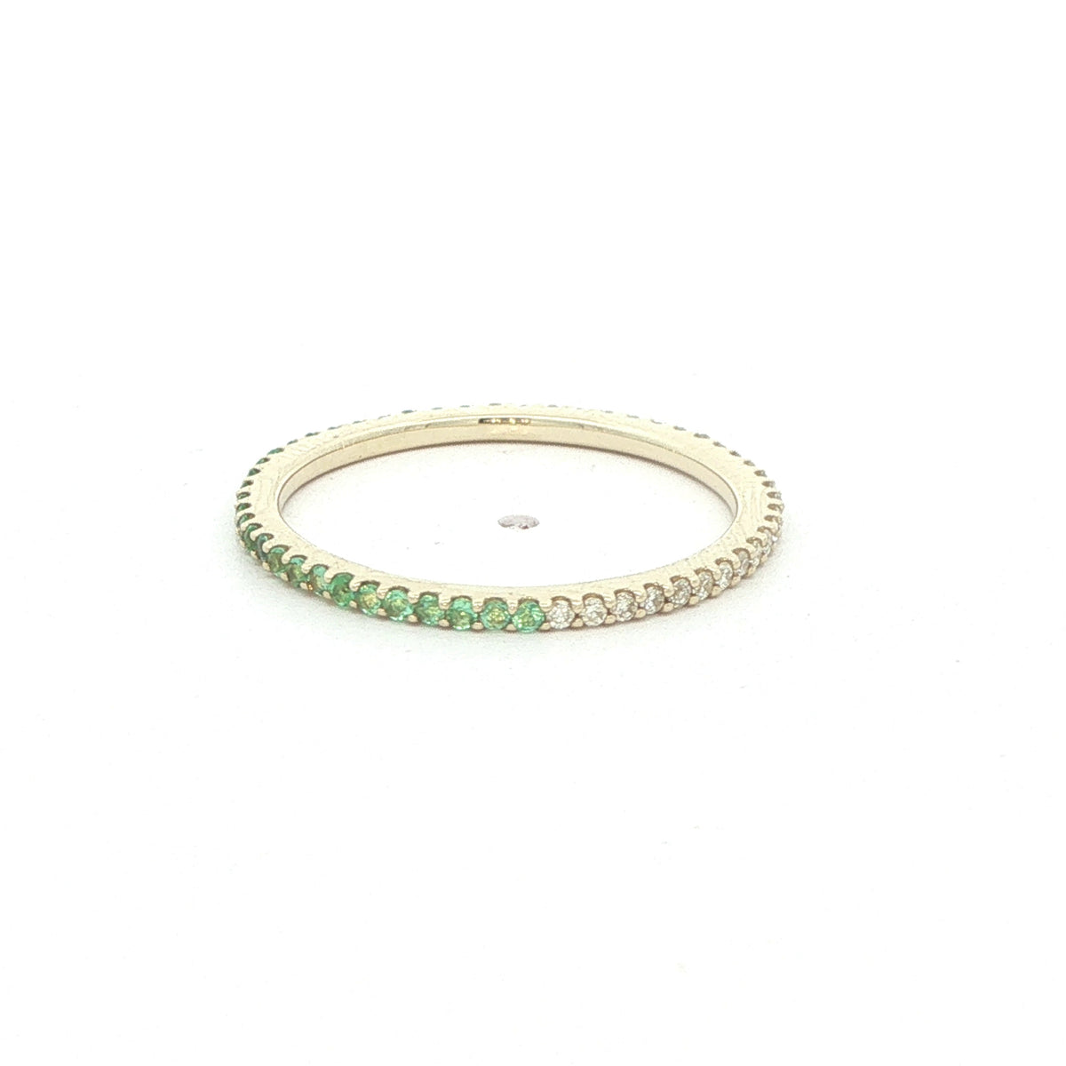 14K Yellow Gold Natural Emerald & Diamond Band – Size 6.50