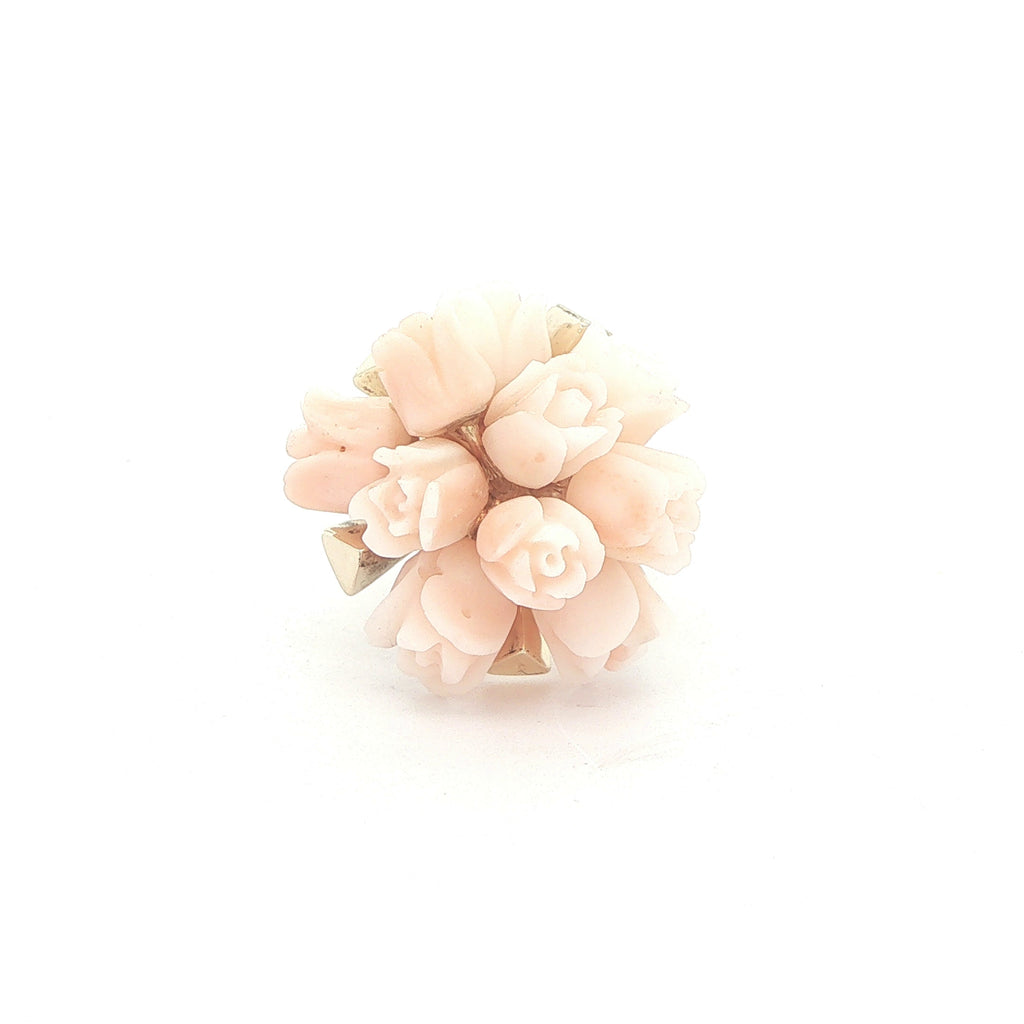 Circa 1960s 10K Yellow Gold Natural Coral Flower Cluster Ring – Size 5.50