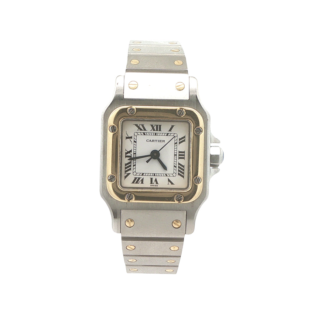1980s Estate Cartier Santos Carrée Ladies’ Steel & 18K Yellow Gold Automatic Watch