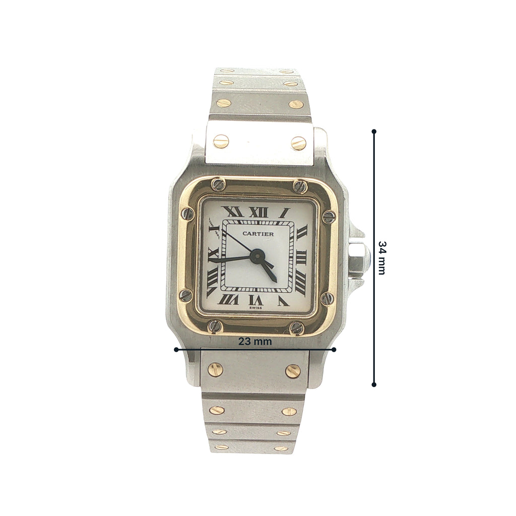 1980s Estate Cartier Santos Carrée Ladies’ Steel & 18K Yellow Gold Automatic Watch