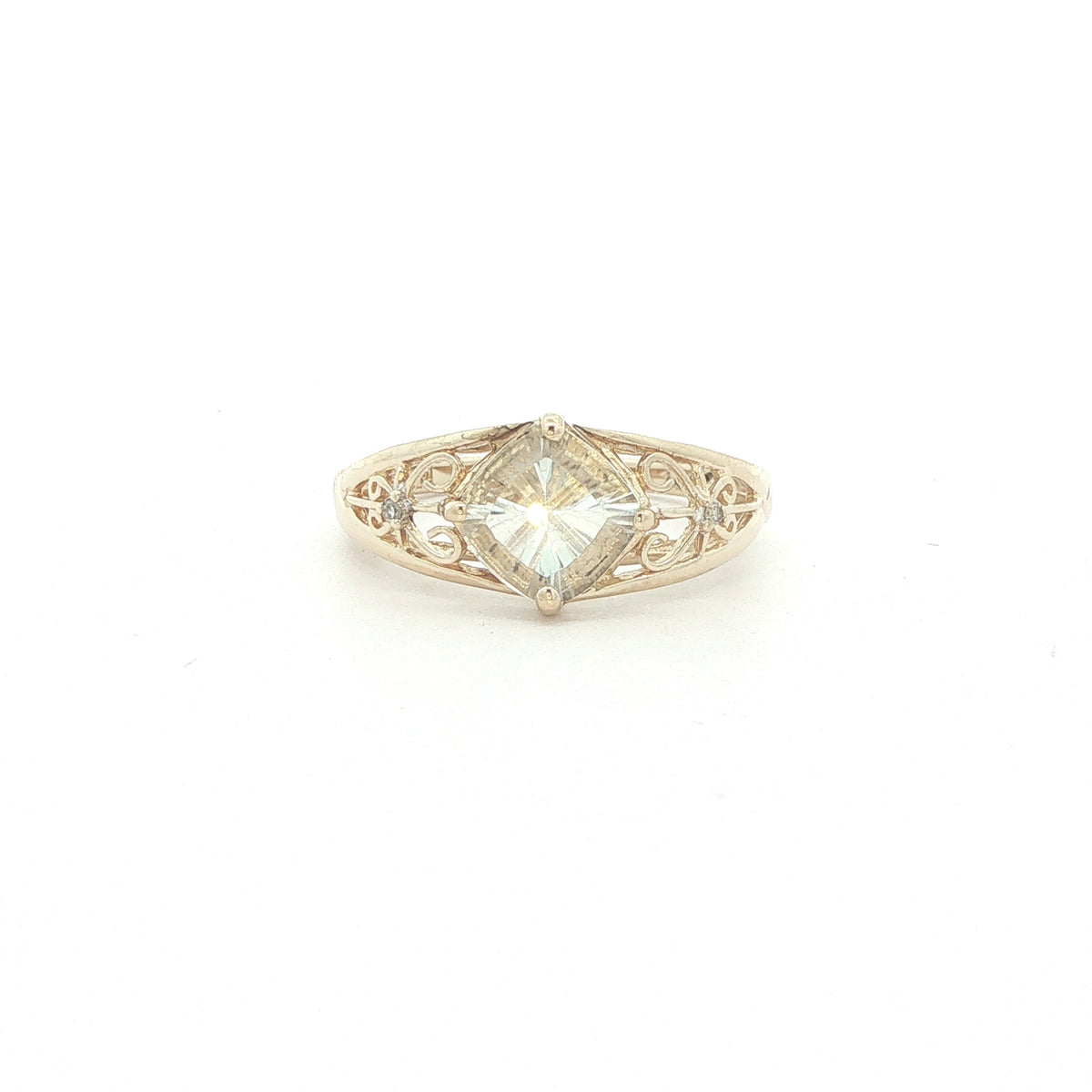 14K Yellow Gold Aquamarine & Diamond Filigree Ring – Size 7.25