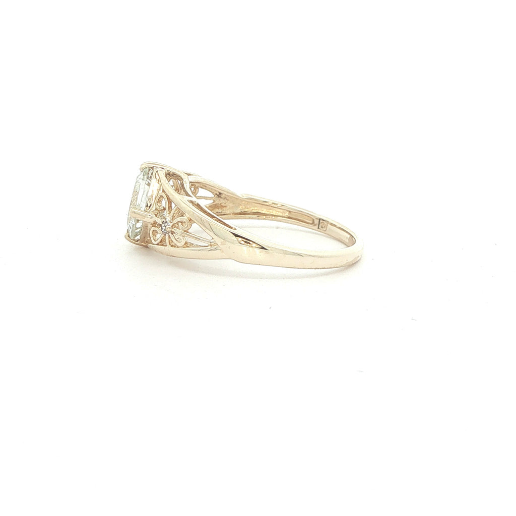 14K Yellow Gold Aquamarine & Diamond Filigree Ring – Size 7.25