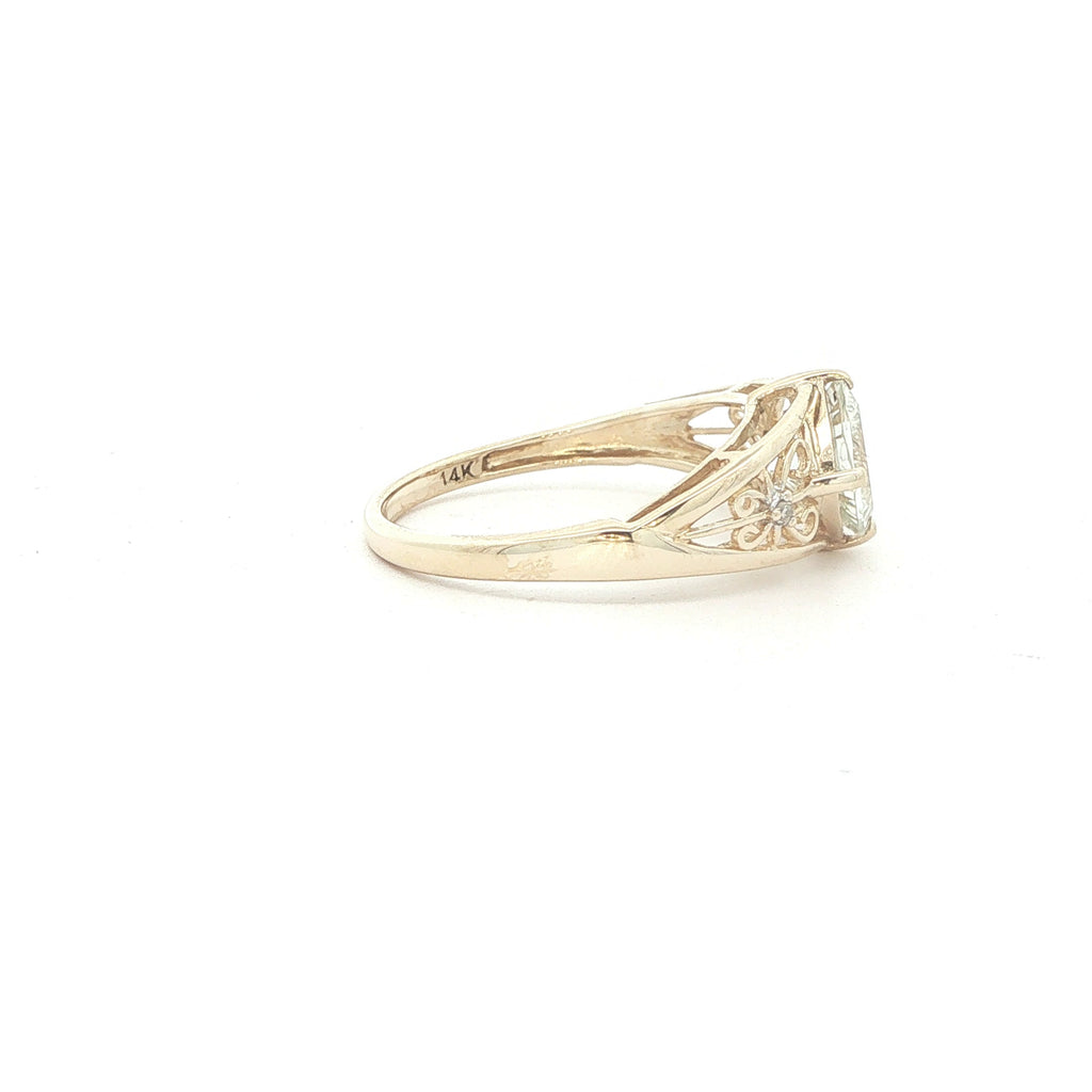 14K Yellow Gold Aquamarine & Diamond Filigree Ring – Size 7.25