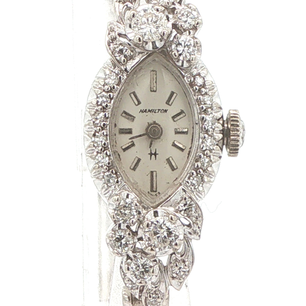 1960s Estate Hamilton Natural Diamond Cocktail Watch – 14K White Gold Case