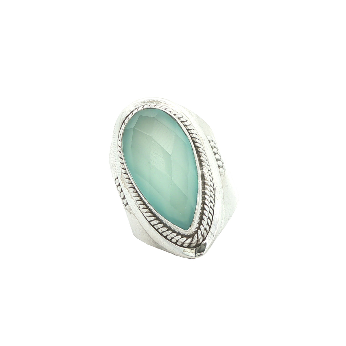 Estate Sterling Silver Pear-Shaped Aqua Chalcedony Ring – Size 7