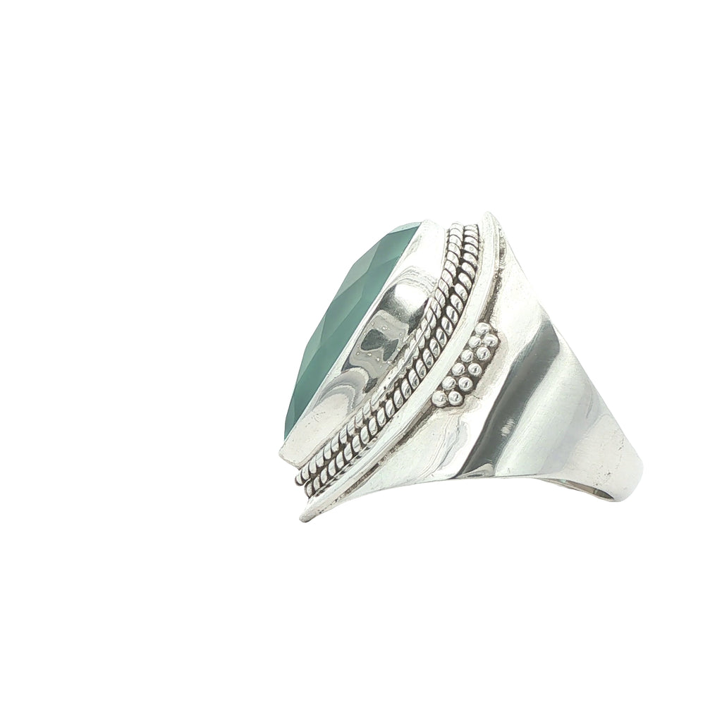 Estate Sterling Silver Pear-Shaped Aqua Chalcedony Ring – Size 7