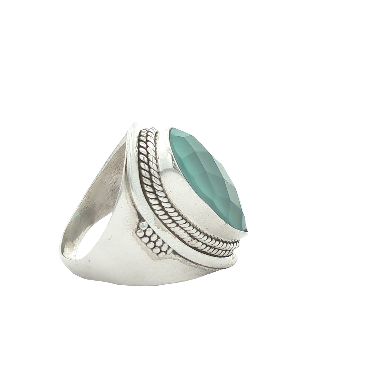 Estate Sterling Silver Pear-Shaped Aqua Chalcedony Ring – Size 7