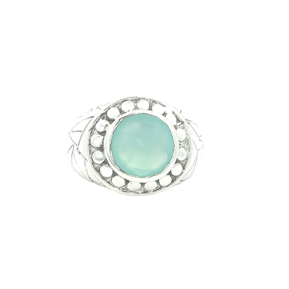 Estate Vintage Sterling Silver Chalcedony Ring – Engraved Band