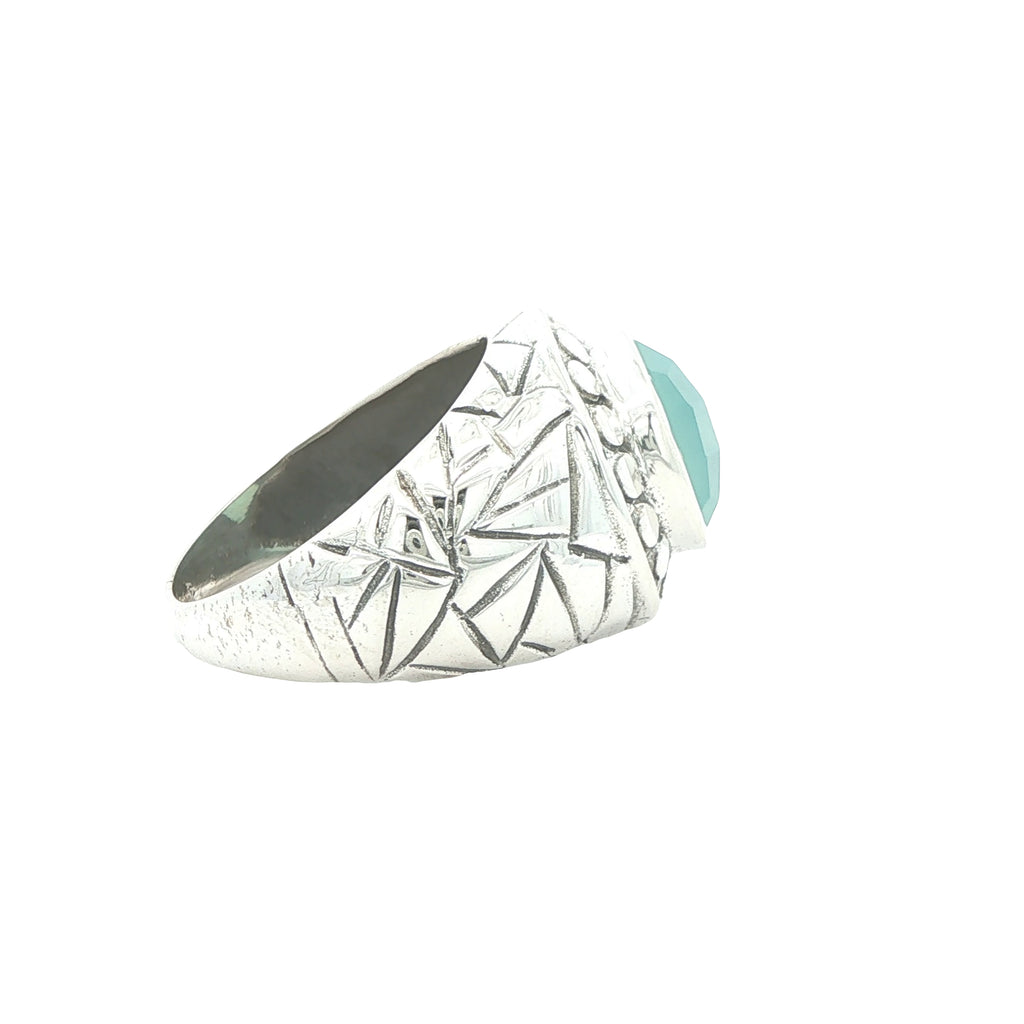 Estate Vintage Sterling Silver Chalcedony Ring – Engraved Band