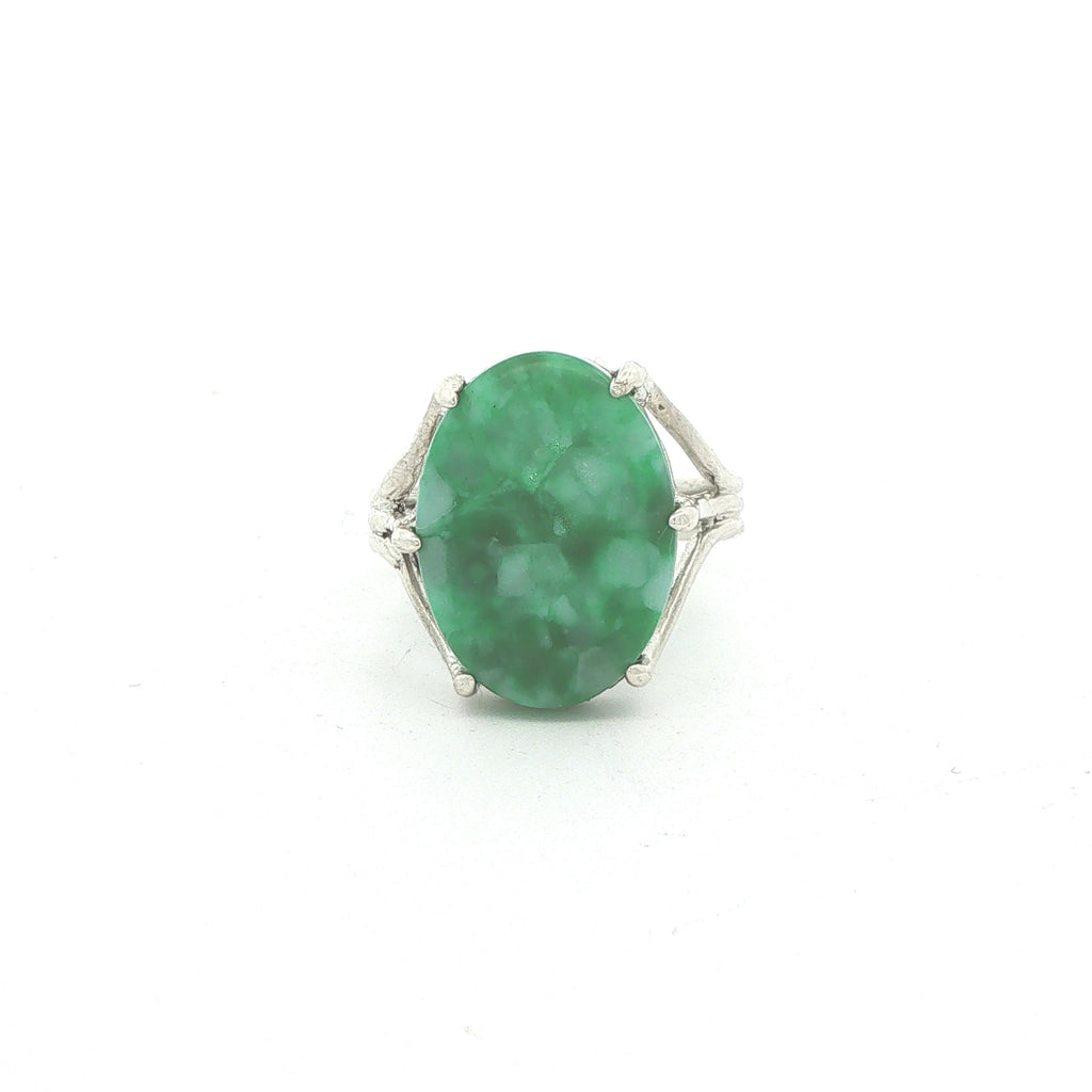 Estate Sterling Silver Oval Green Agate Statement Ring – SZ 7.50
