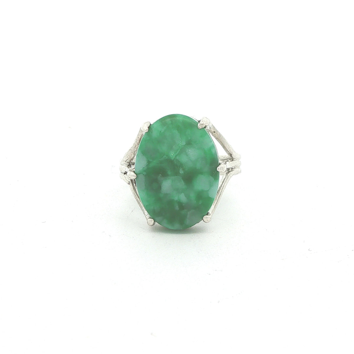 Estate Sterling Silver Oval Green Agate Statement Ring – SZ 7.50