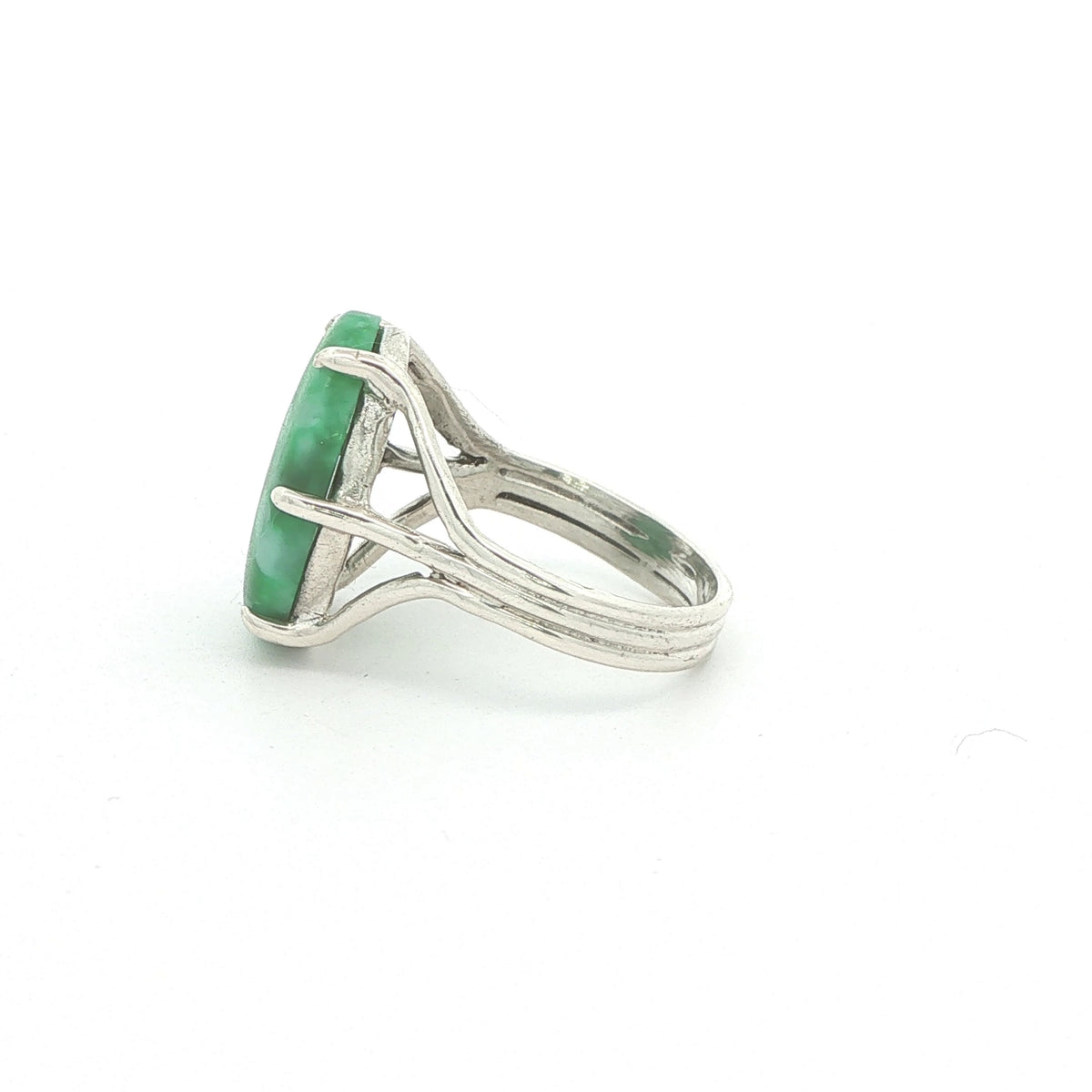 Estate Sterling Silver Oval Green Agate Statement Ring – SZ 7.50