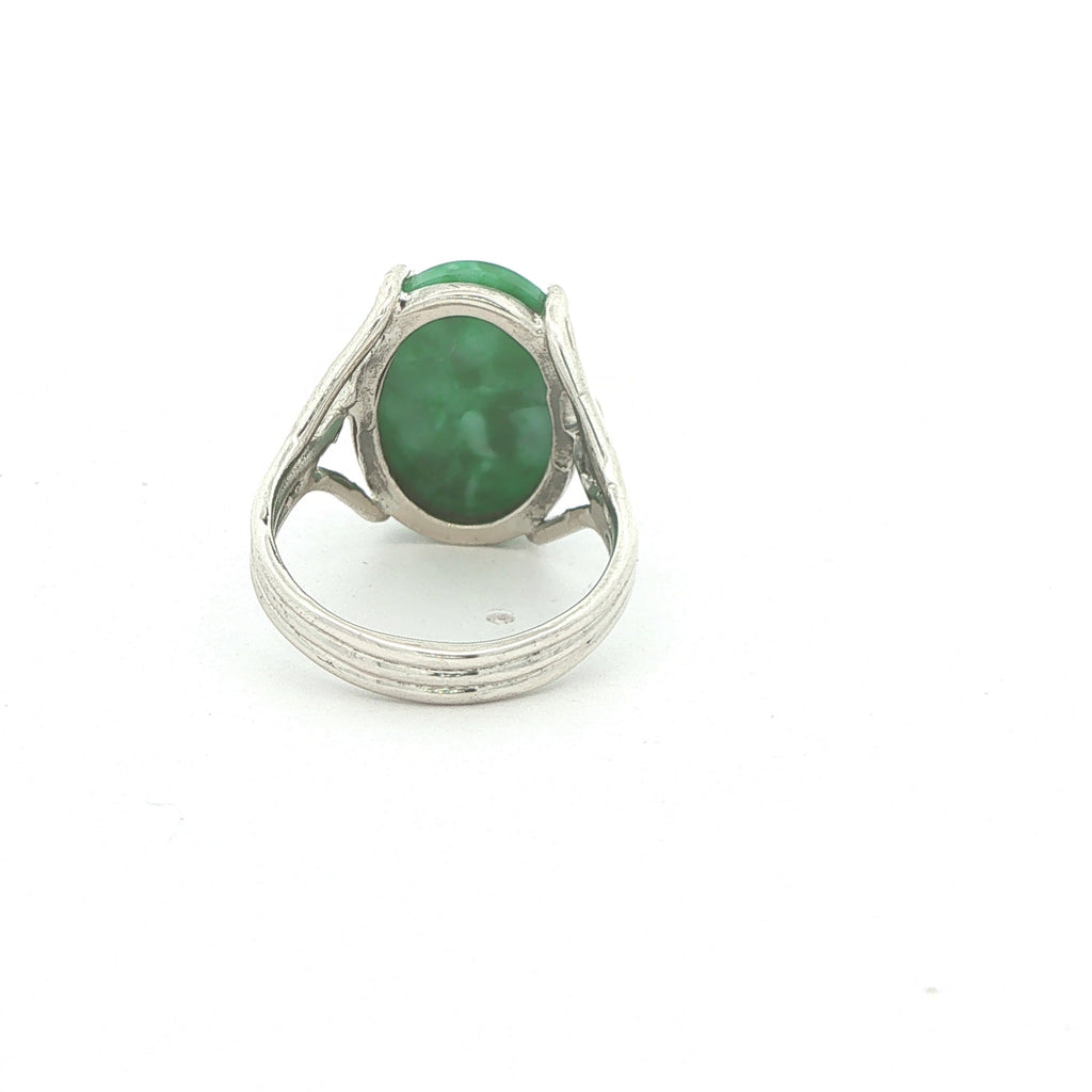 Estate Sterling Silver Oval Green Agate Statement Ring – SZ 7.50